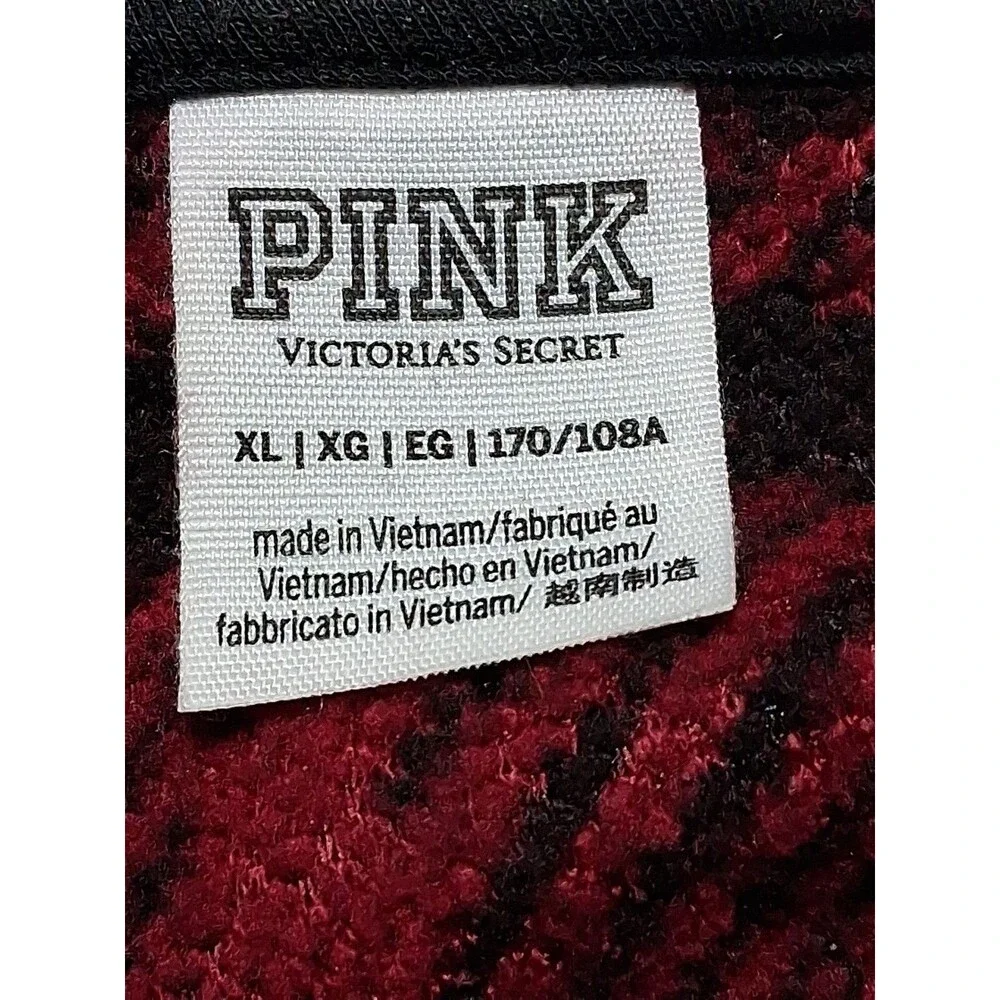 PINK‎ Victoria’s Secret Sherpa Hoodie XL Red Buffalo Plaid Pullover Cozy Toasty